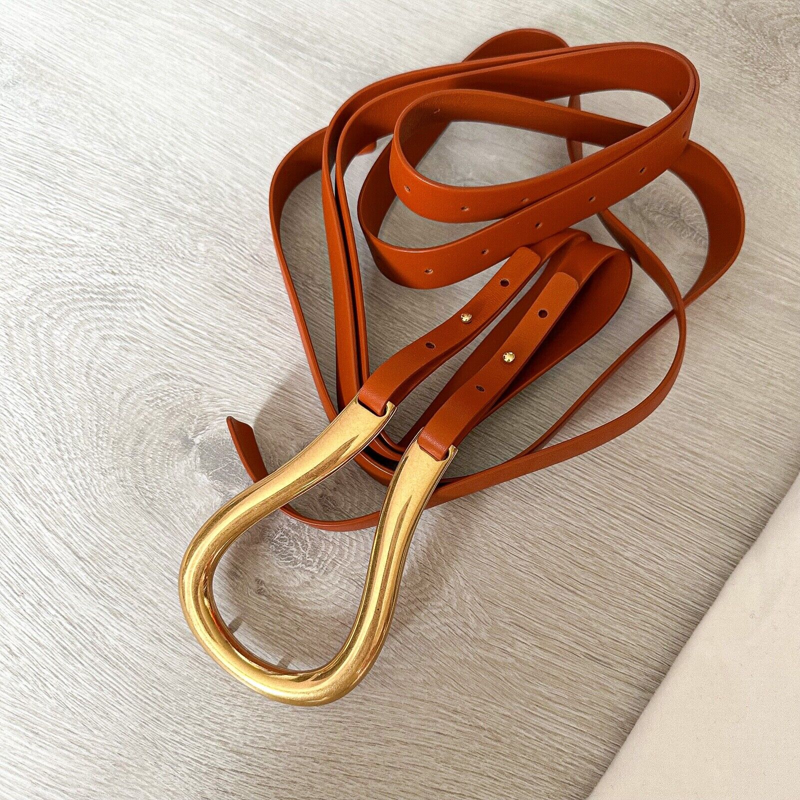 BOTTEGA VENETA Maple Brown Gold Horsebit Buckle Double Strap Belt