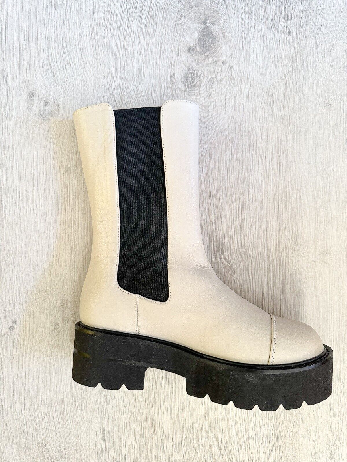 Stuart Weitzman Presley Chunky Chelsea Oat White Utility Boots