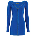 DAVID KOMA Blue Crystal Embellished Zipper Front Long Sleeve Mini Dress - House Of Huntington