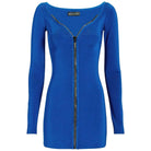 DAVID KOMA Blue Crystal Embellished Zipper Front Long Sleeve Mini Dress - House Of Huntington