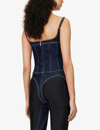 MUGLER Denim Cut-Out Detail Square Neck Corset Top