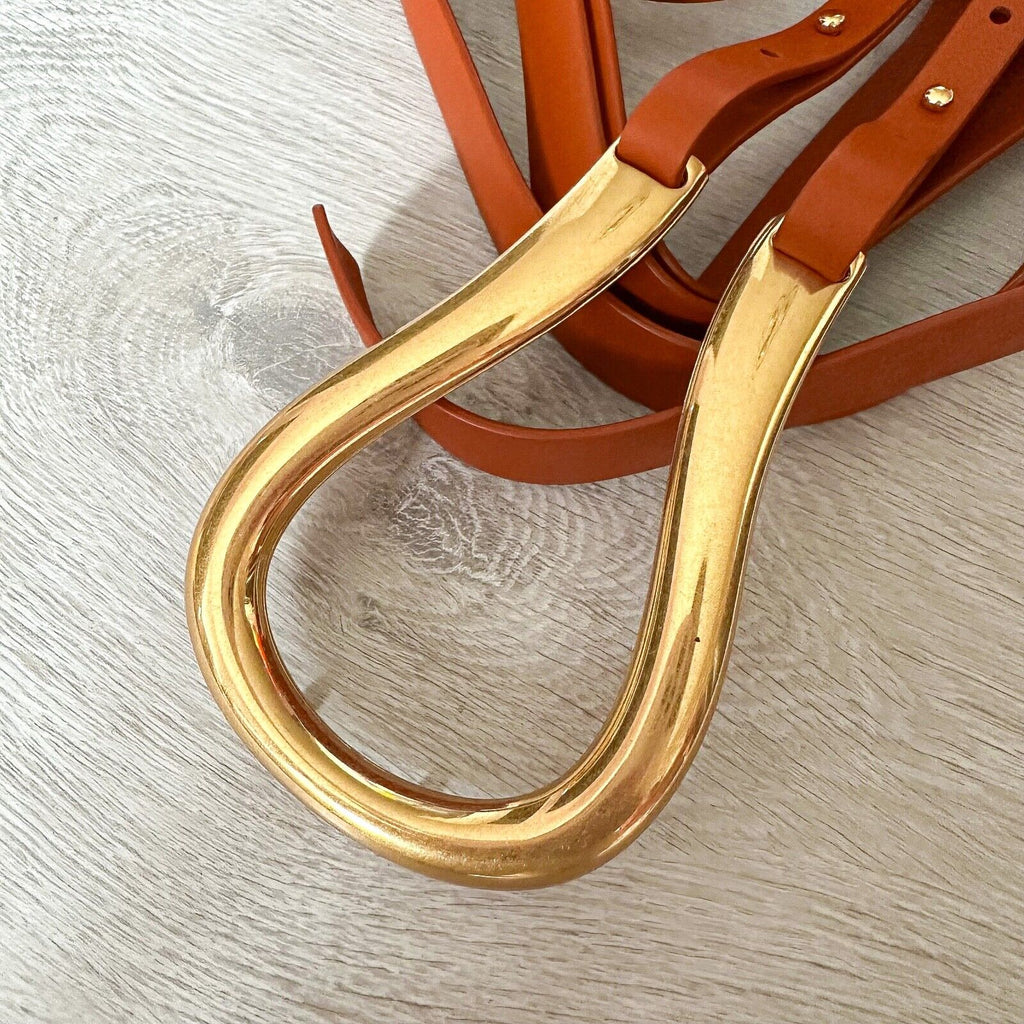 BOTTEGA VENETA Maple Brown Gold Horsebit Buckle Double Strap Belt