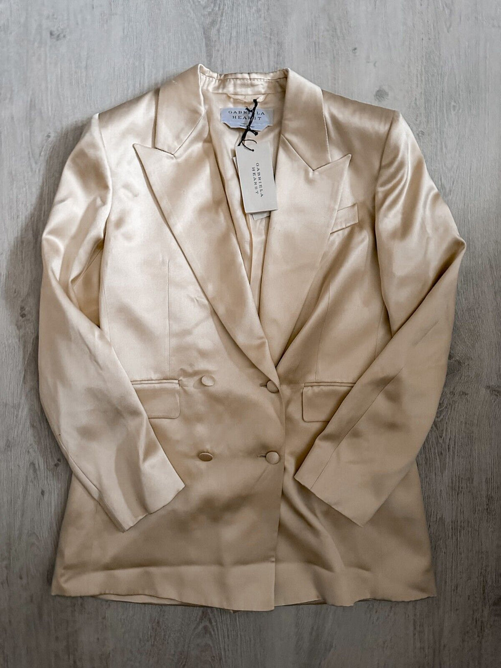 GABRIELA HEARST Satin Beige Elmore Double Breasted Blazer Jacket - House Of Huntington