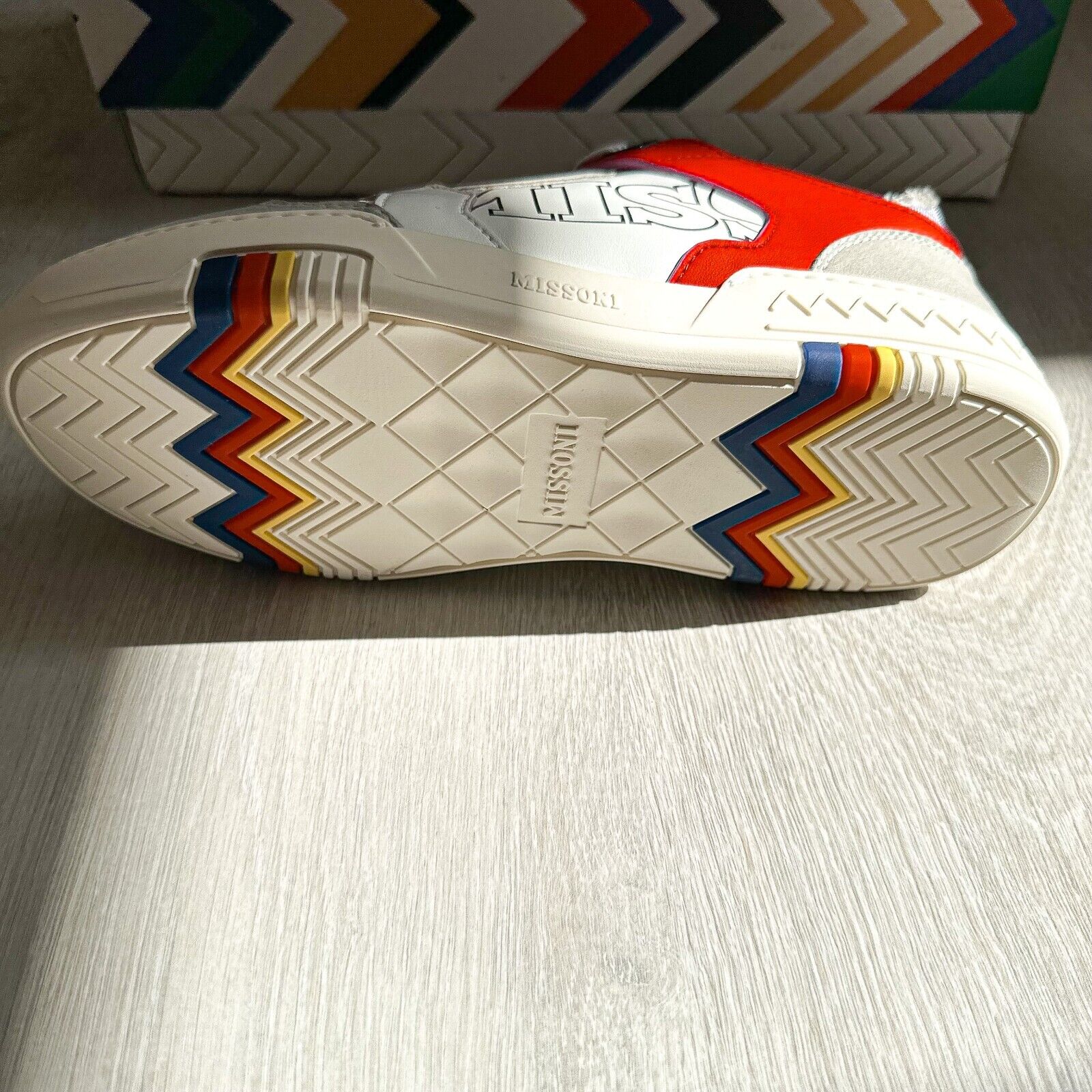 MISSONI Logo 90 White Red Trainers Sneakers + Chevron Bag