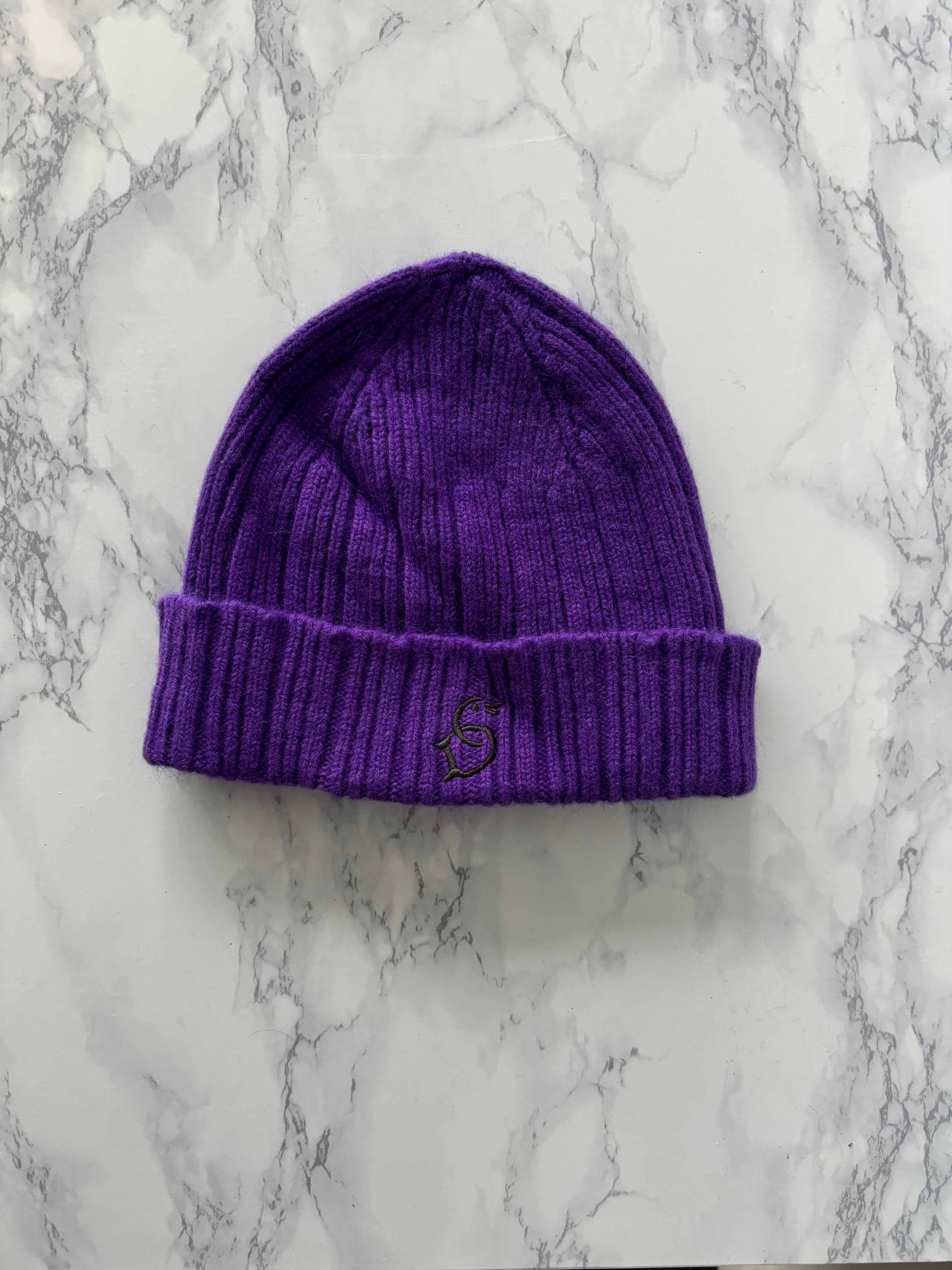 Drake's Purple Lambswool Angora Beanie Hat