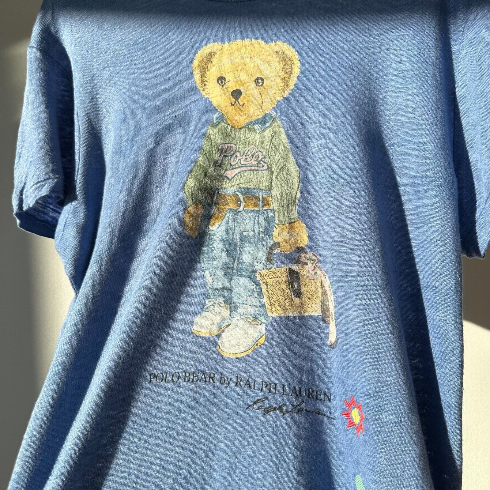 Polo Ralph Lauren Polo Teddy Bear Blue Linen Relaxed Tee