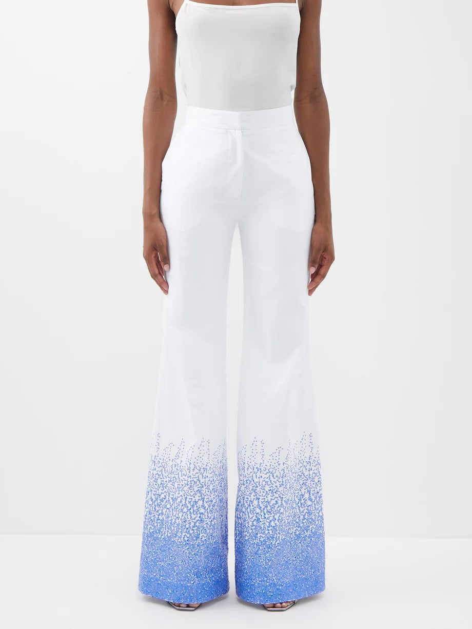HALPERN Sequinned Cotton Lawn Stovepipe Trousers - House Of Huntington