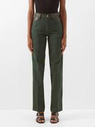 MAXIMILLIAN DAVIES Forest Green Leather Trim Spain Jeans - House Of Huntington