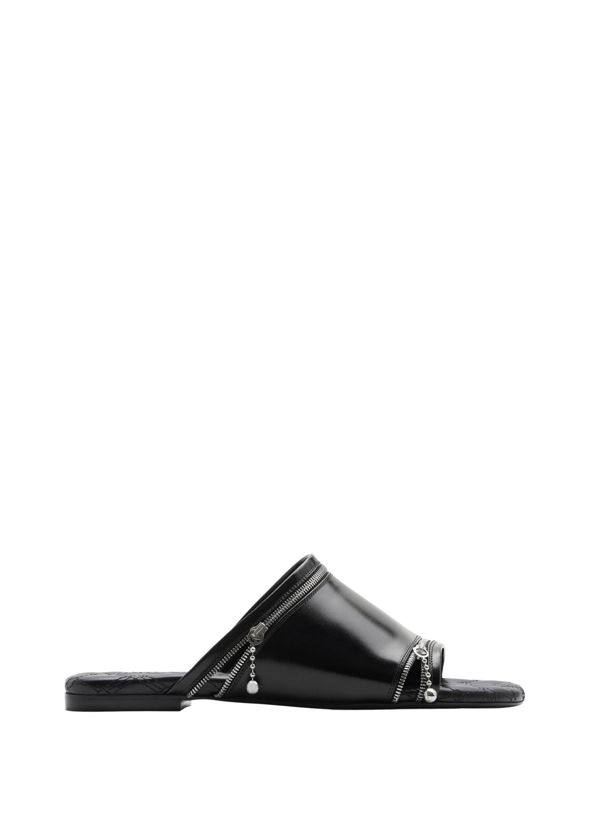 Burberry Leather Peep Slides Black Sandals