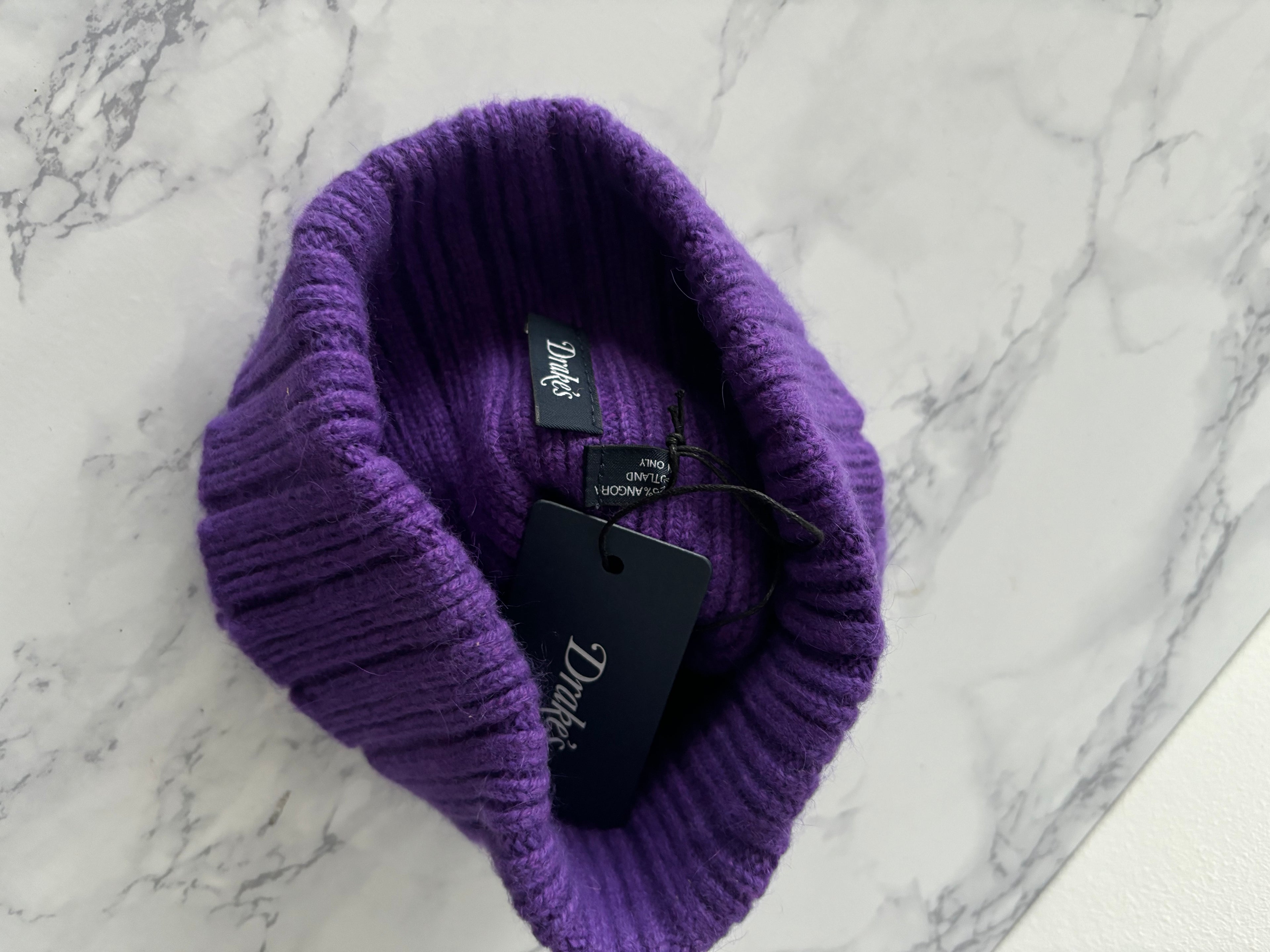 Drake's Purple Lambswool Angora Beanie Hat