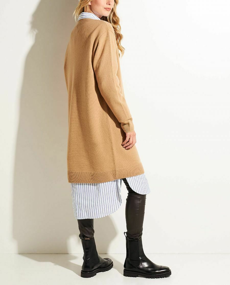 Robe pull camel à col en V en laine Taluka de DRIES VAN NOTEN