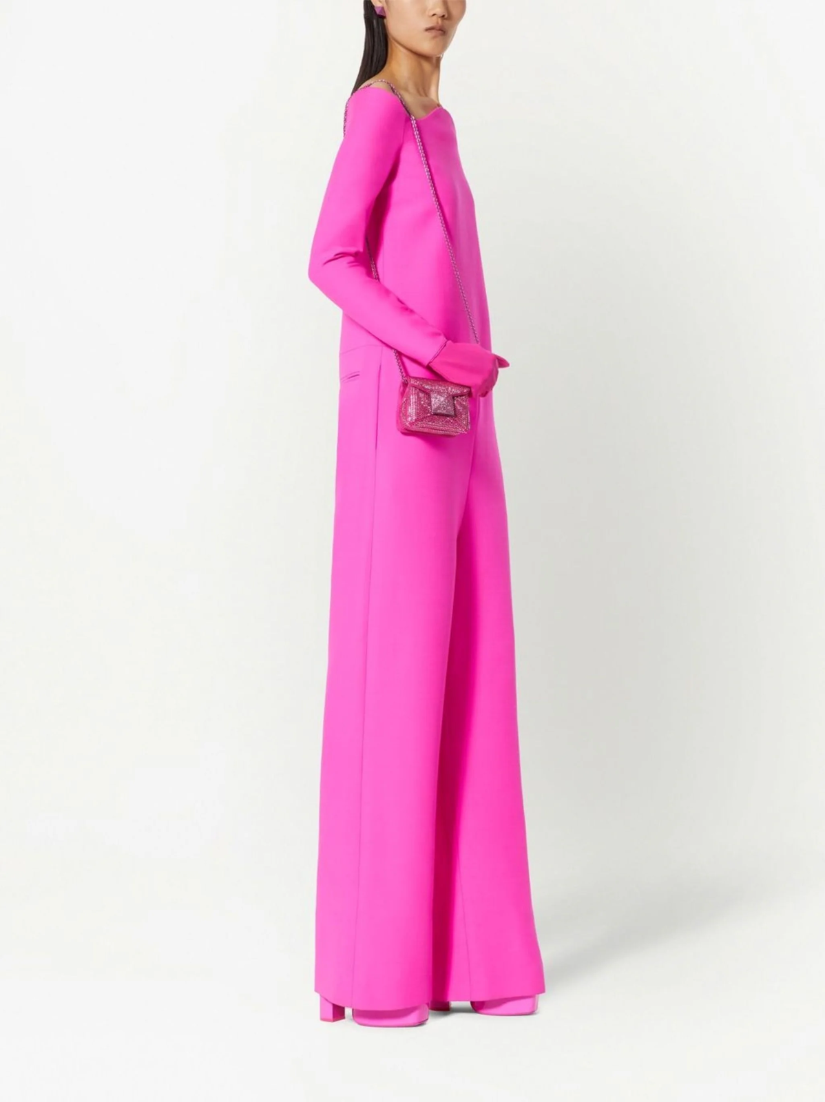 Valentino Garavani Couture Pink PP Crepe Off Shoulder Statement Jumpsuit