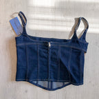 MUGLER Denim Cut-Out Detail Square Neck Corset Top