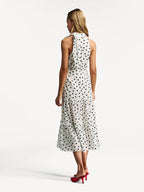 Rixo weißes Eleanor Polka Dot Stufen-Midikleid