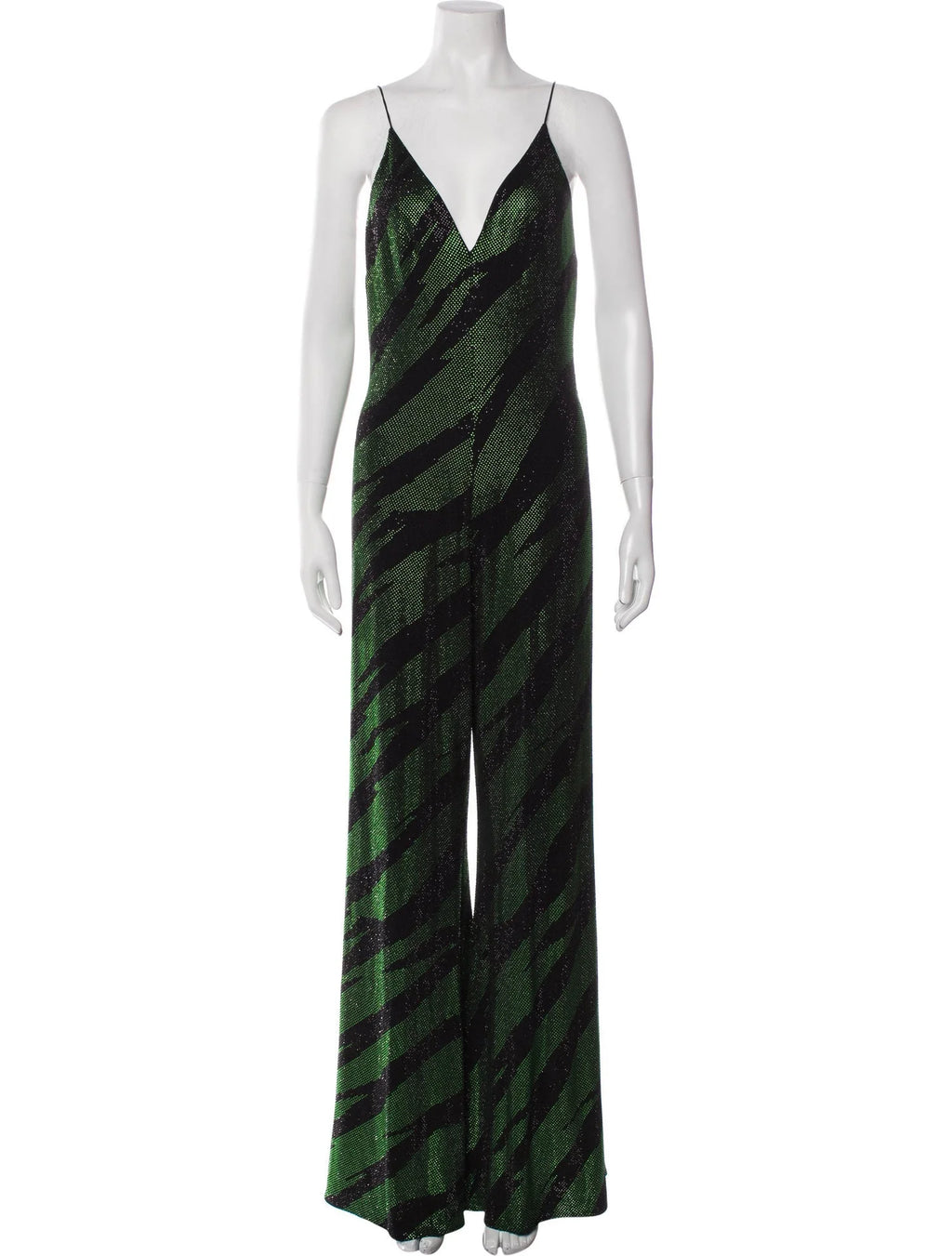 Alexandre Vauthier Embellished Black Green Striped Jumpsuit - House Of Huntington