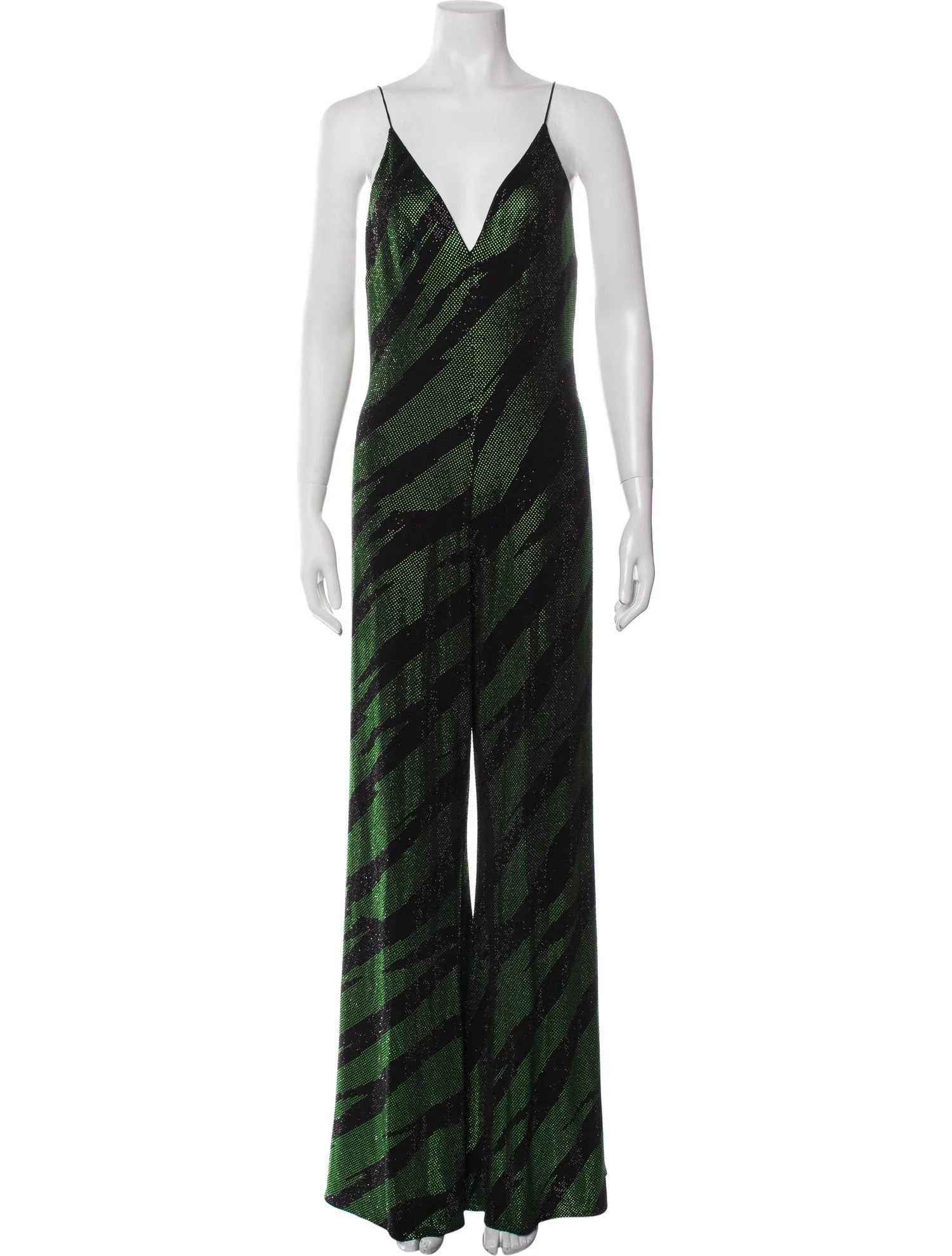 Alexandre Vauthier Embellished Black Green Striped Jumpsuit - House Of Huntington