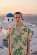Valentino Green Pineapple Print Cotton Hawaiian Bowling Shirt