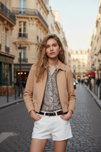 All Saints Azari Bomber Honey Brown Suede Jacket