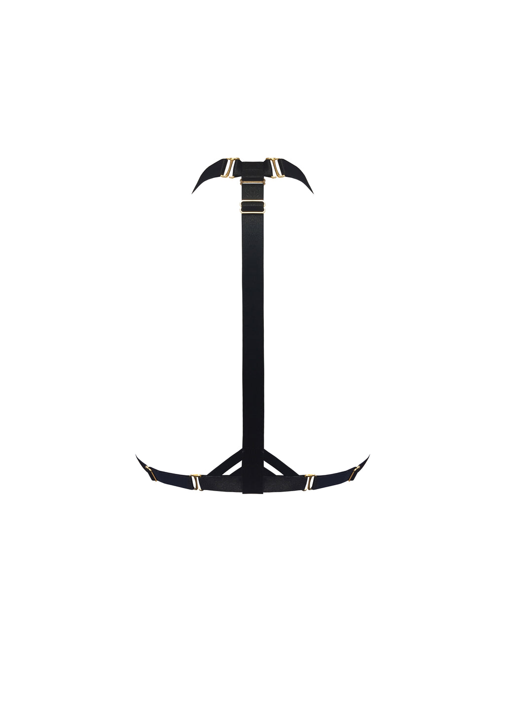 Bordelle Art Deco Black Satin 24k Gold Plated Harness Bra - House Of Huntington