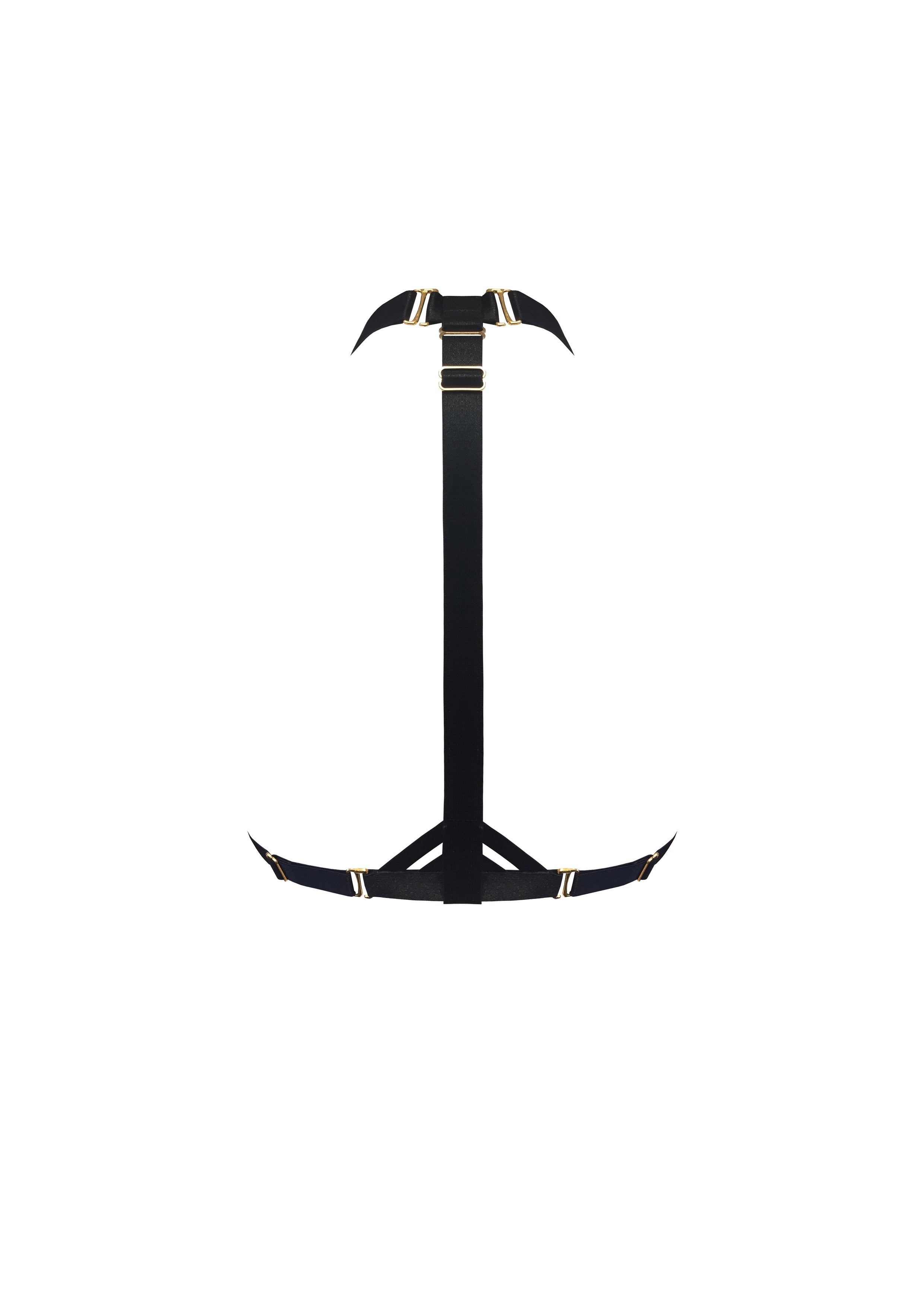 Bordelle Art Deco Black Satin 24k Gold Plated Harness Bra - House Of Huntington