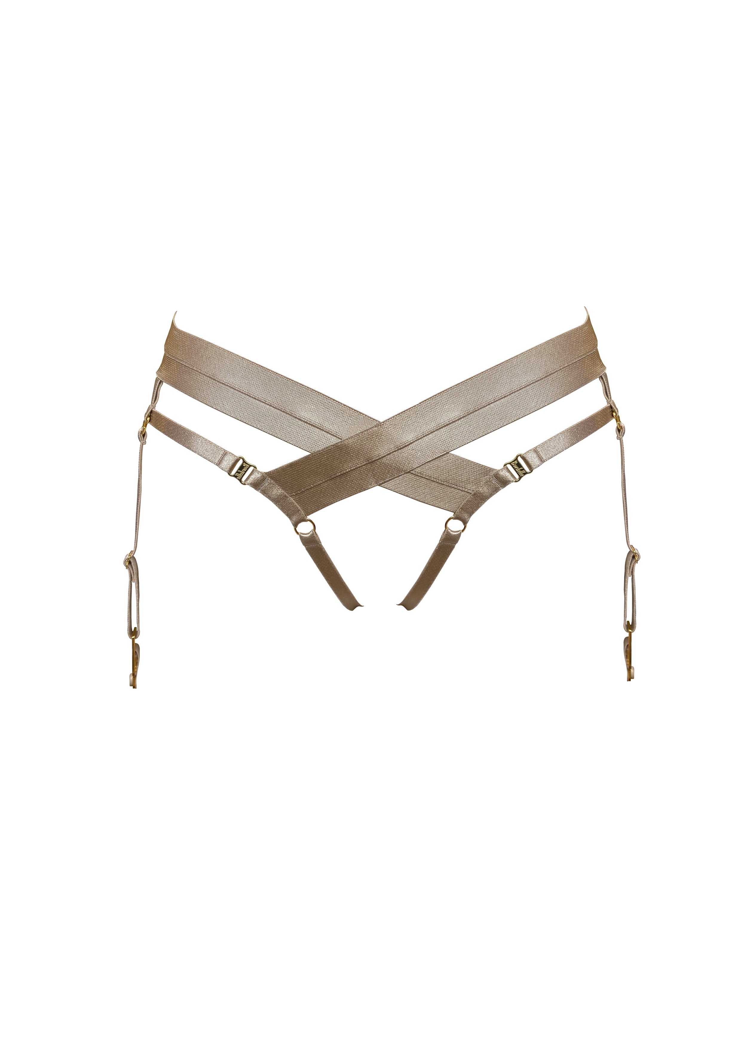 Bordelle Signature Satin Bondage Harness Open Back Caramel Brief - House Of Huntington