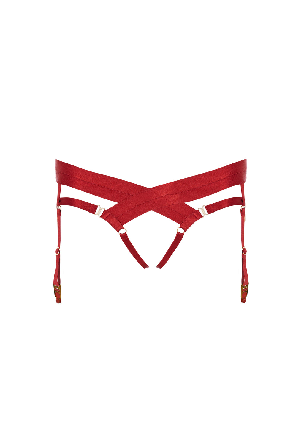 Bordelle Signature Satin Bondage Harness Open Back Red Brief - House Of Huntington