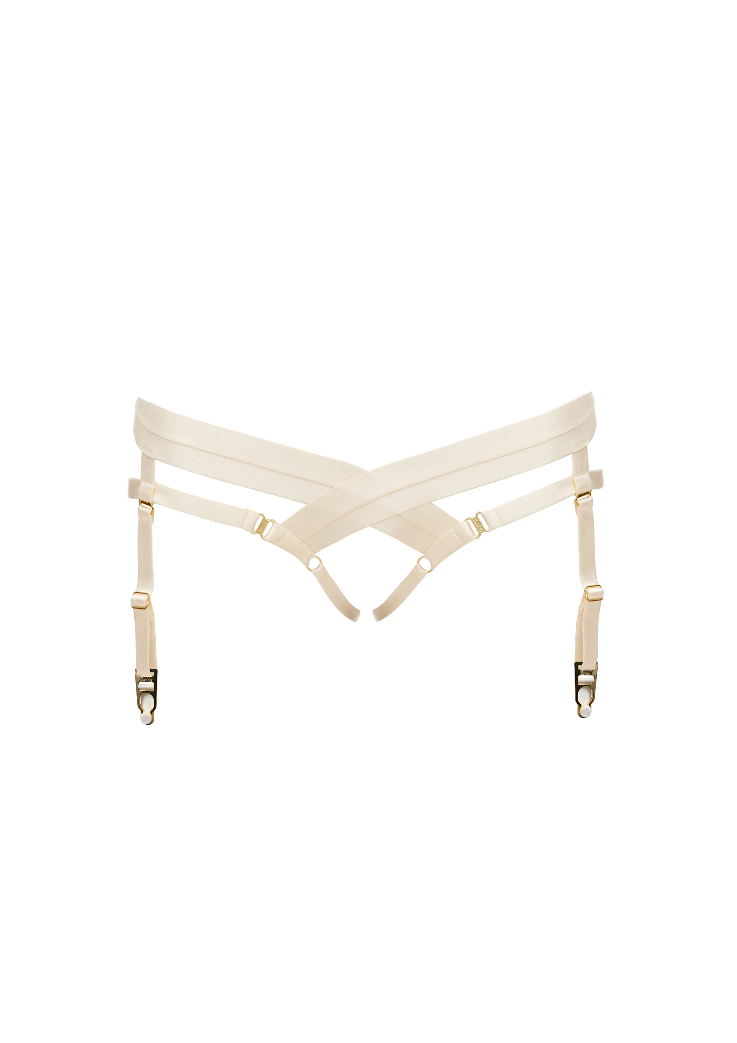 Bordelle Signature Satin Bondage Harness Open Back Cream Brief - House Of Huntington