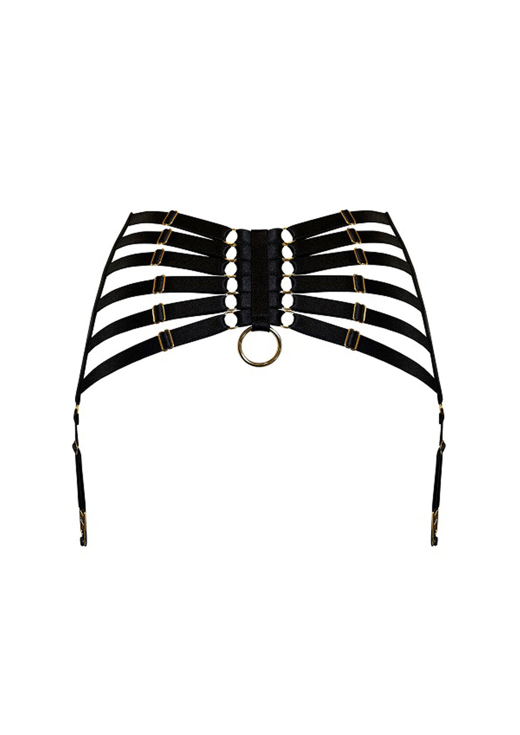 Bordelle Signature Webbed Satin Strappy Bondage Harness Black Suspenders - House Of Huntington
