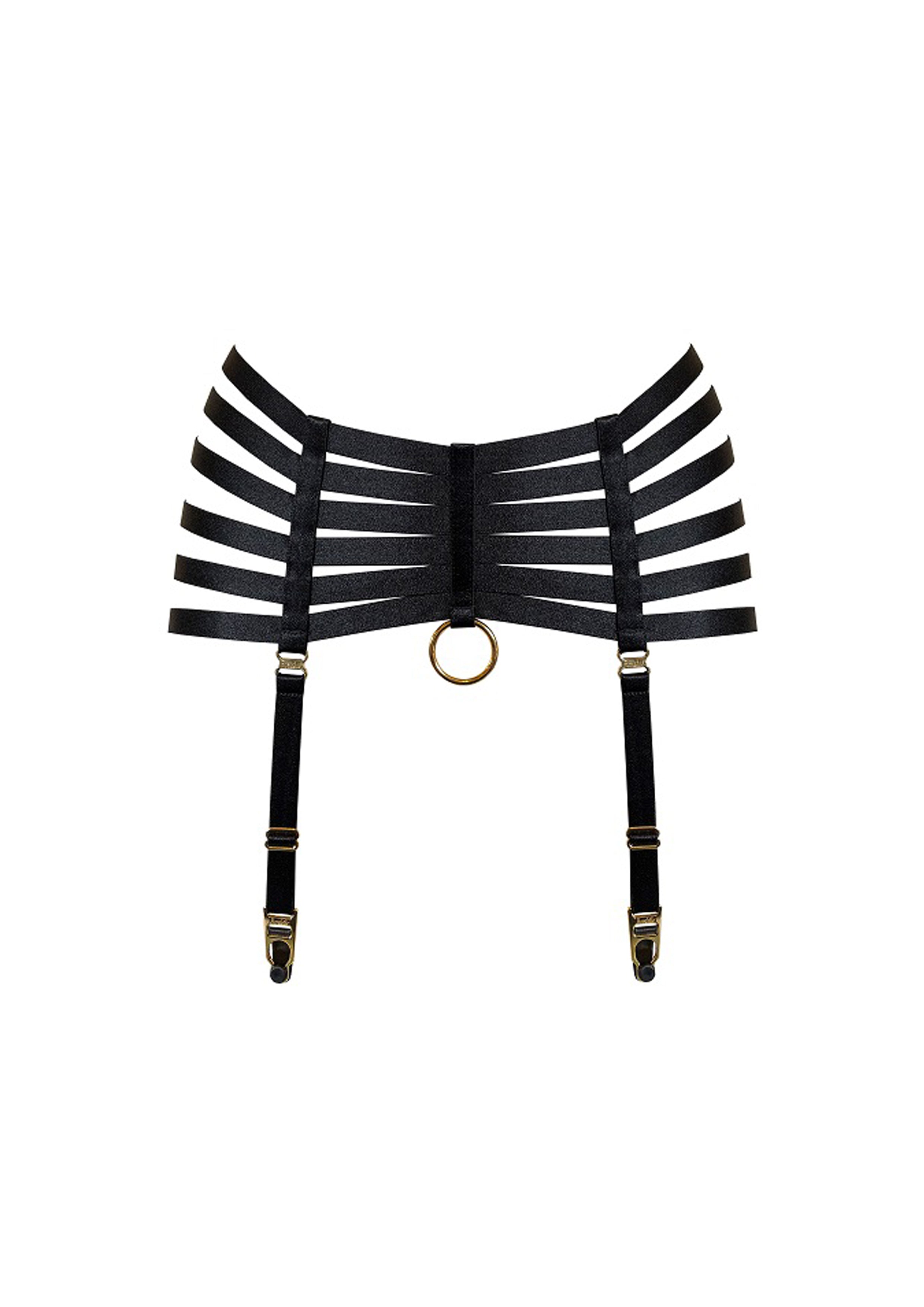 Bordelle Signature Webbed Satin Strappy Bondage Harness Black Suspenders - House Of Huntington