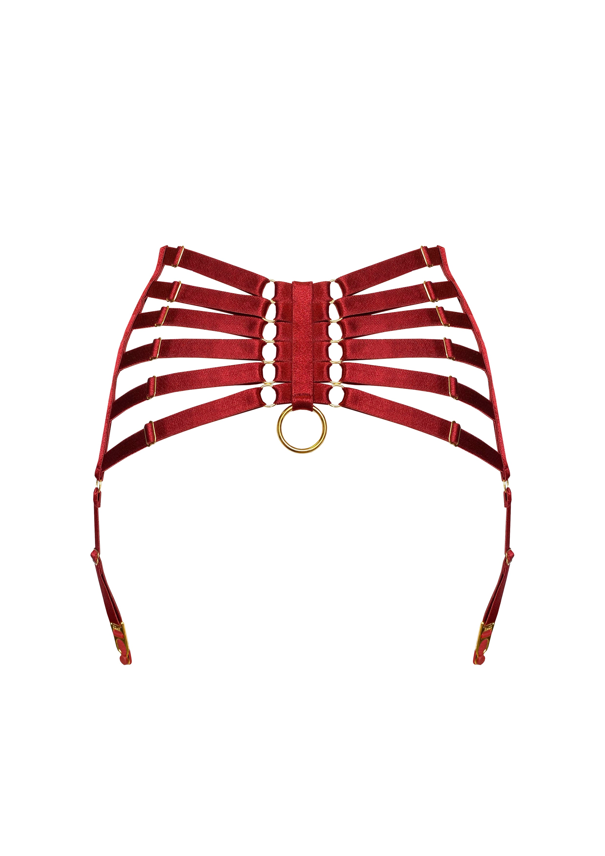 Bordelle Signature Webbed Satin Strappy Bondage Harness Red Suspenders - House Of Huntington