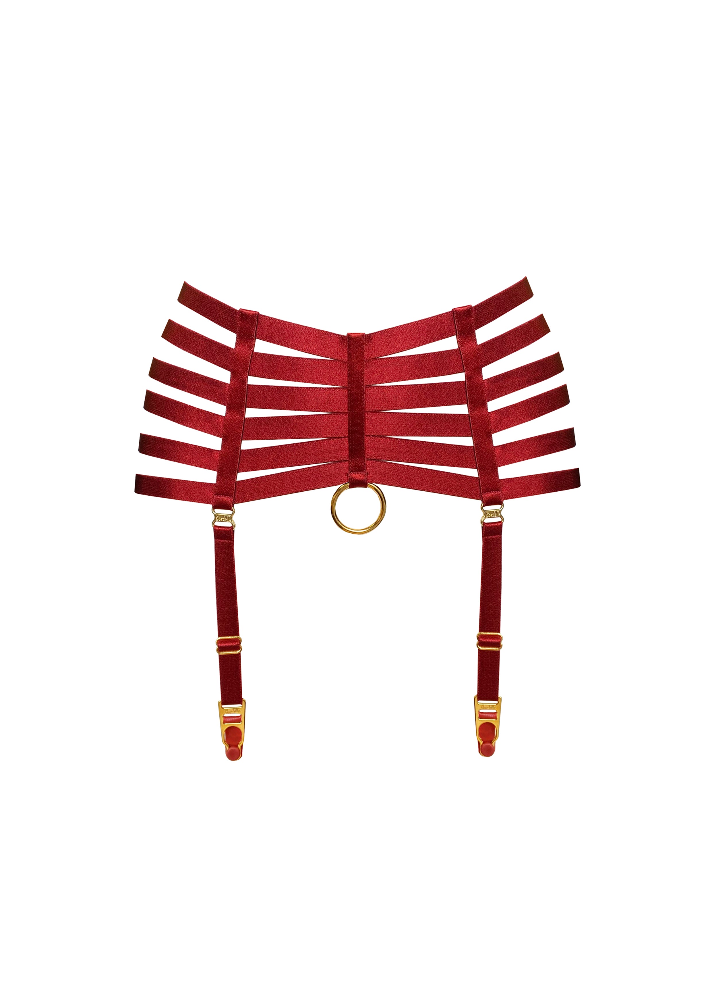 Bordelle Signature Webbed Satin Strappy Bondage Harness Red Suspenders - House Of Huntington