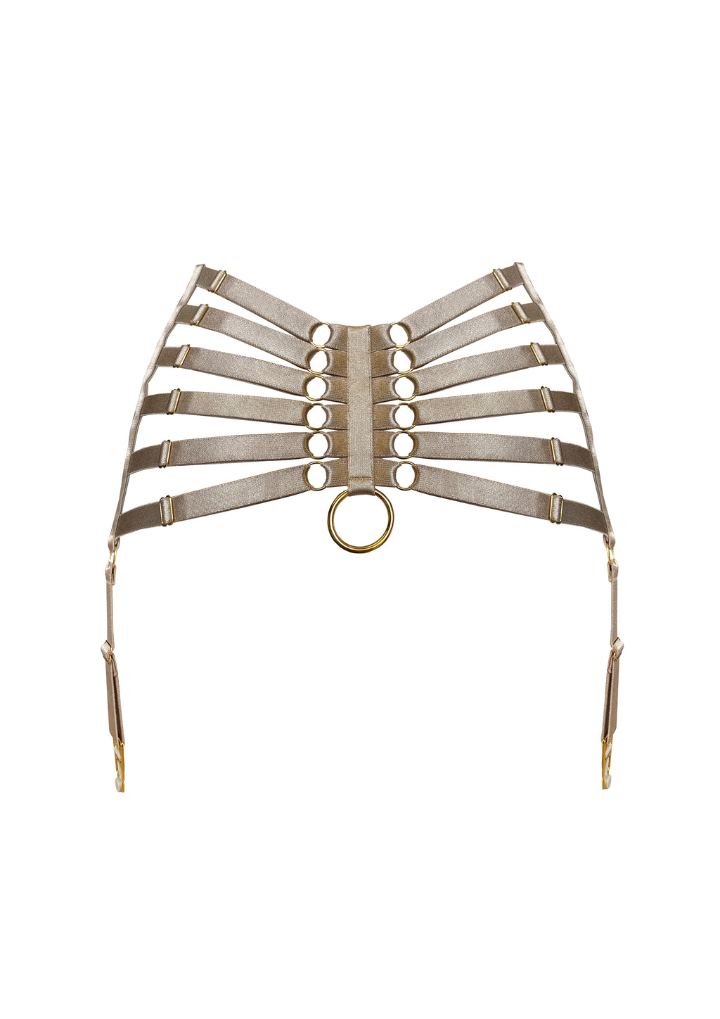 Bordelle Signature Webbed Satin Strappy Bondage Harness Caramel Suspenders - House Of Huntington