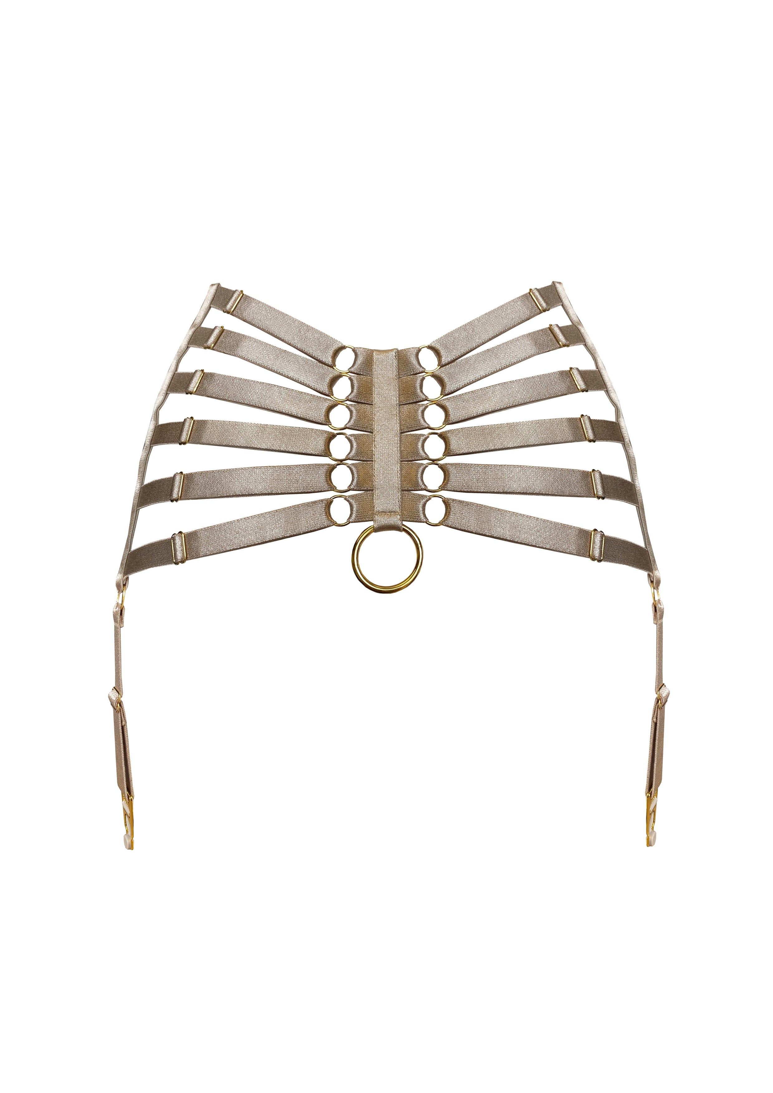 Bordelle Signature Webbed Satin Strappy Bondage Harness Caramel Suspenders - House Of Huntington