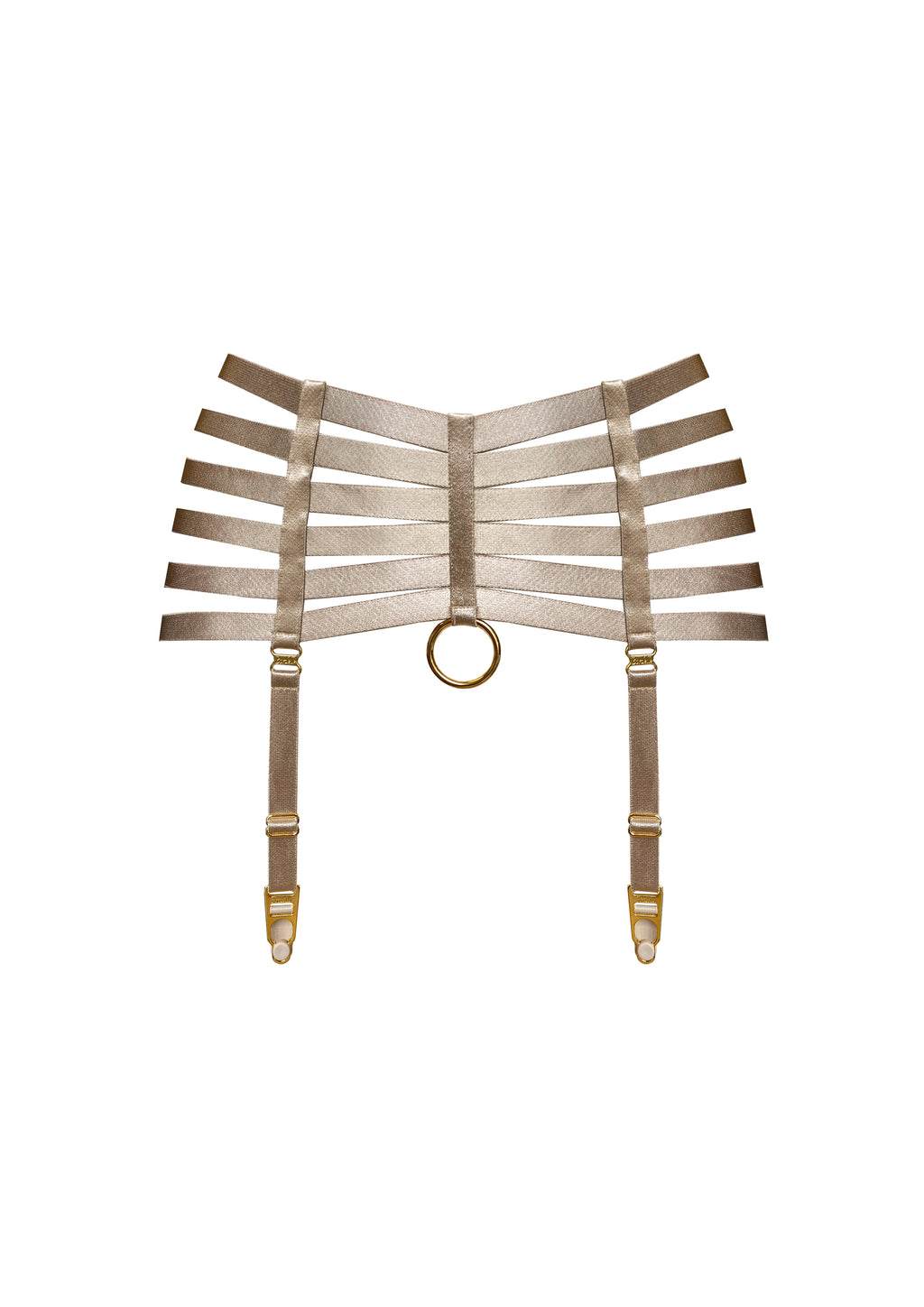 Bordelle Signature Webbed Satin Strappy Bondage Harness Caramel Suspenders - House Of Huntington