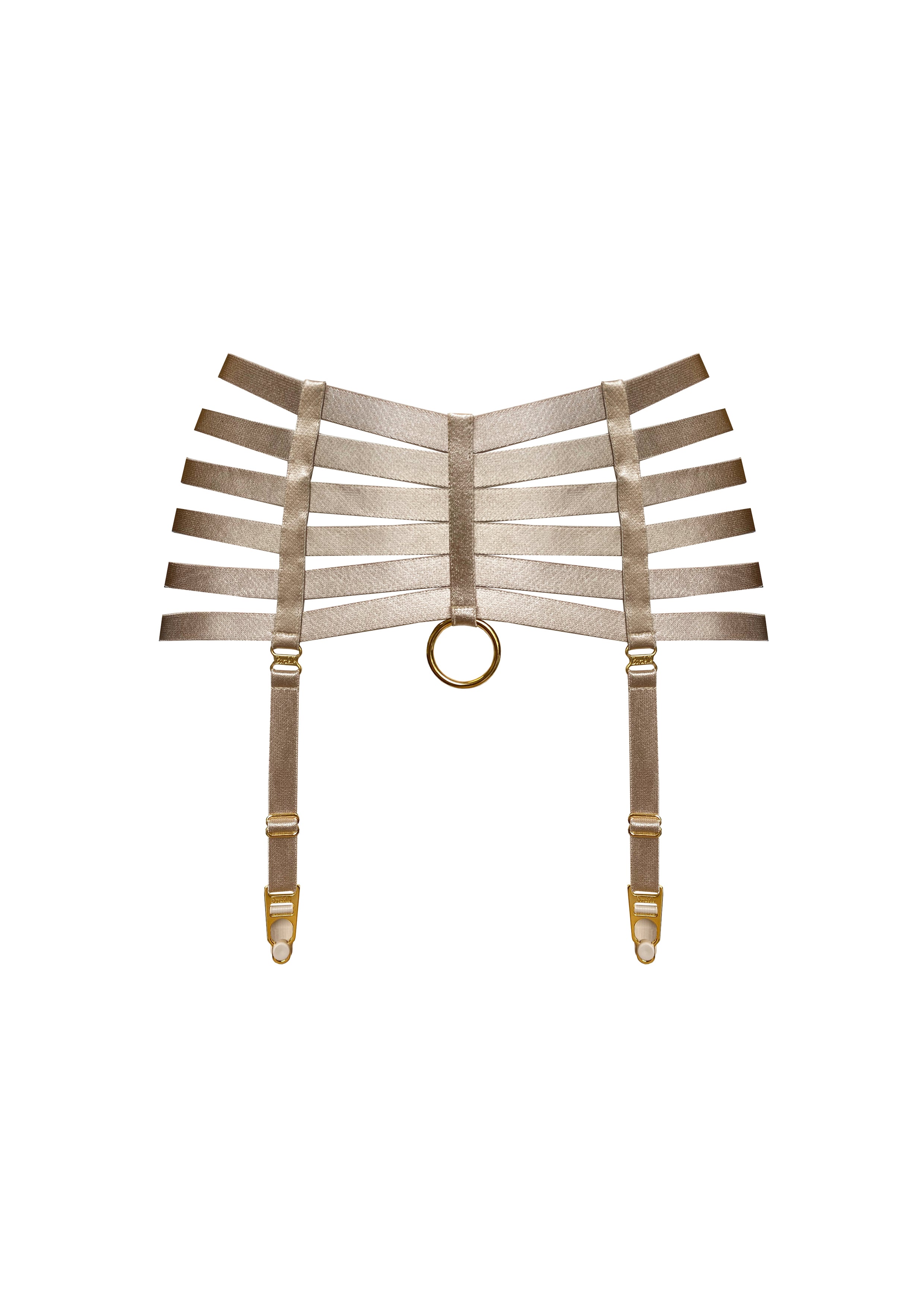 Bordelle Signature Webbed Satin Strappy Bondage Harness Caramel Suspenders - House Of Huntington