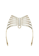 Bordelle Signature Webbed Satin Strappy Bondage Harness Cream Suspenders - House Of Huntington