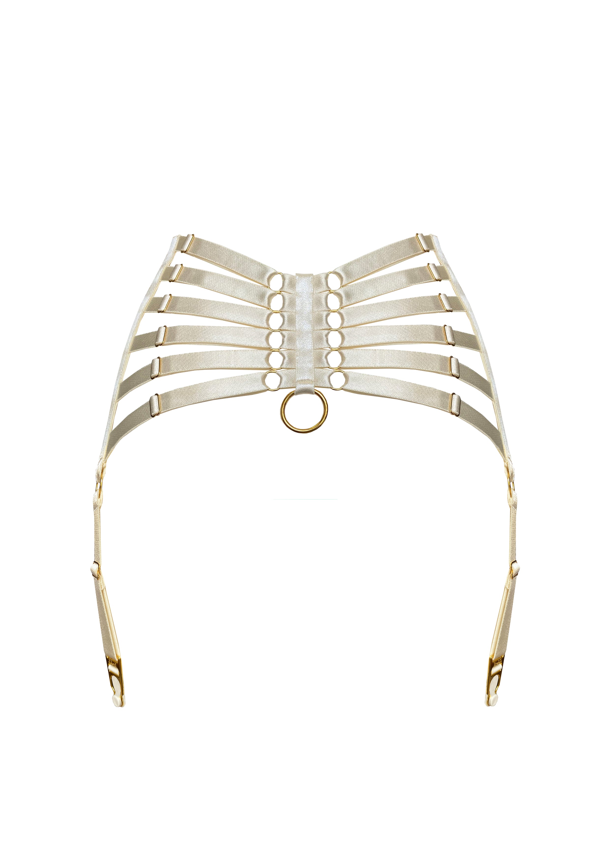 Bordelle Signature Webbed Satin Strappy Bondage Harness Cream Suspenders - House Of Huntington