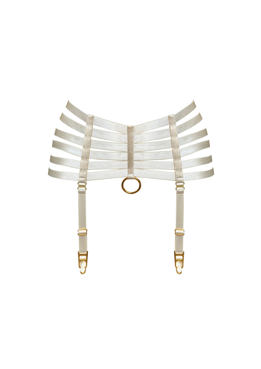 Bordelle Signature Webbed Satin Strappy Bondage Harness Cream Suspenders - House Of Huntington