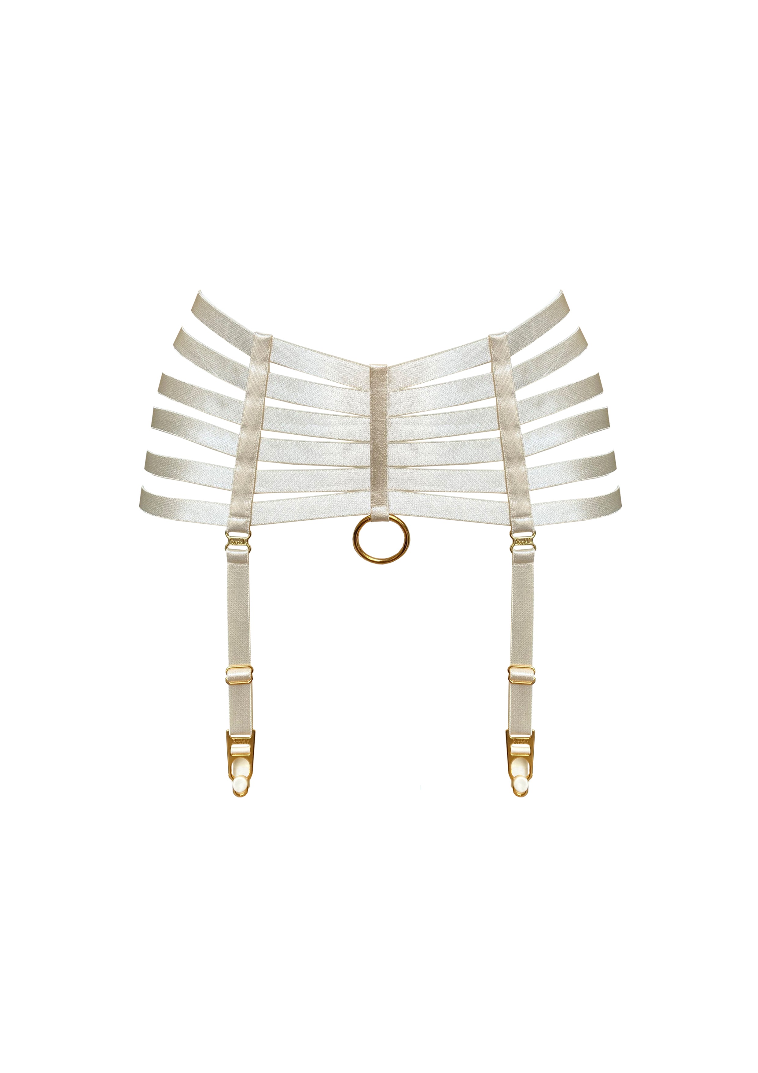 Bordelle Signature Webbed Satin Strappy Bondage Harness Cream Suspenders - House Of Huntington