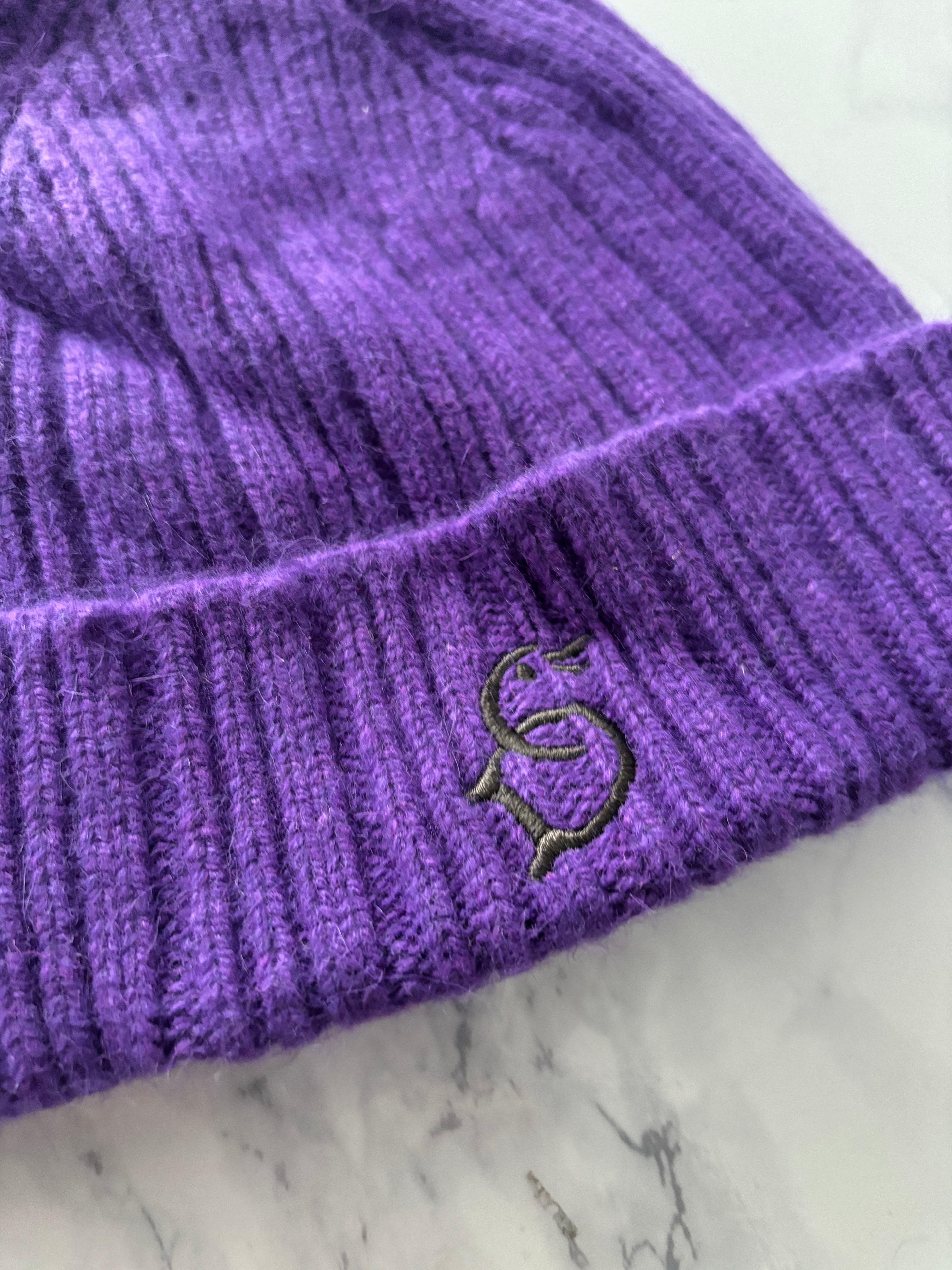 Drake's Purple Lambswool Angora Beanie Hat