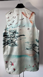 LANVIN Painting Satin Long Bomber Vest Jacket