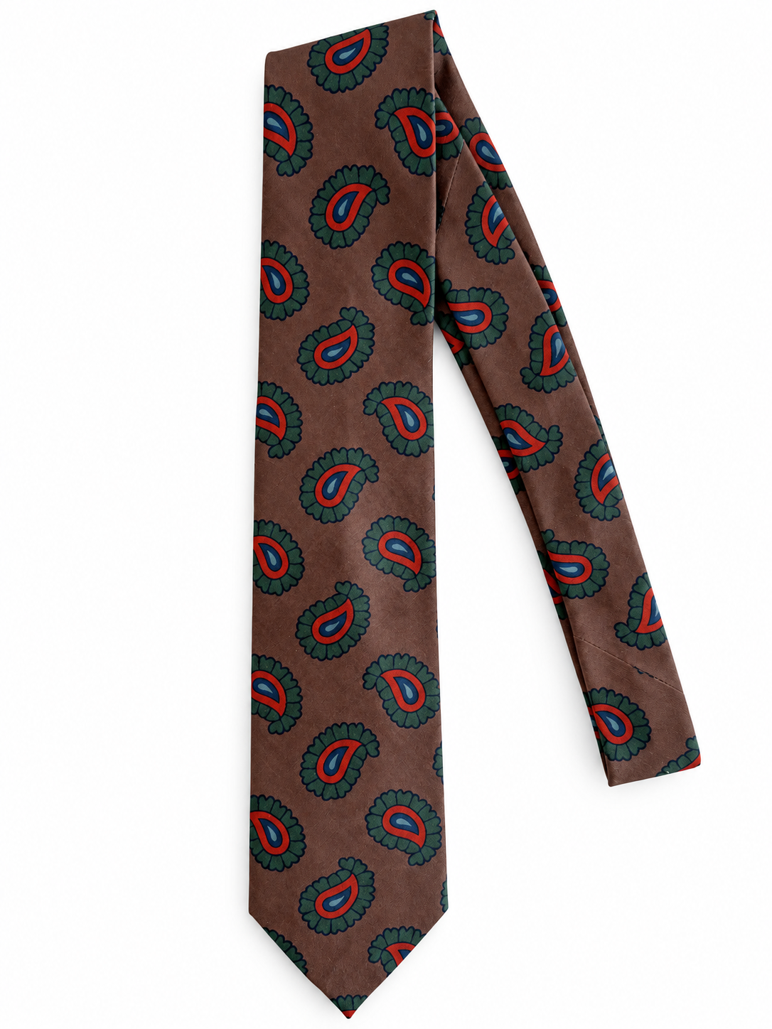 Drake’s Michael J Drake Brown Paisley Print Tie white background