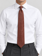 Drake’s Michael J Drake Brown and Black Spot Silk Tie white shirt 