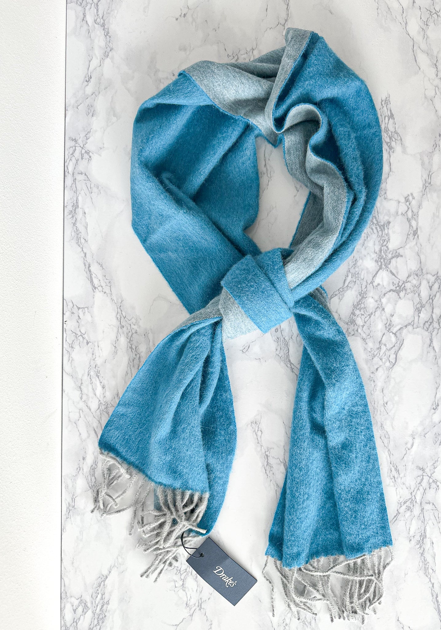 Drake's Turquoise Blue Lambswool Angora Scarf - House Of Huntington