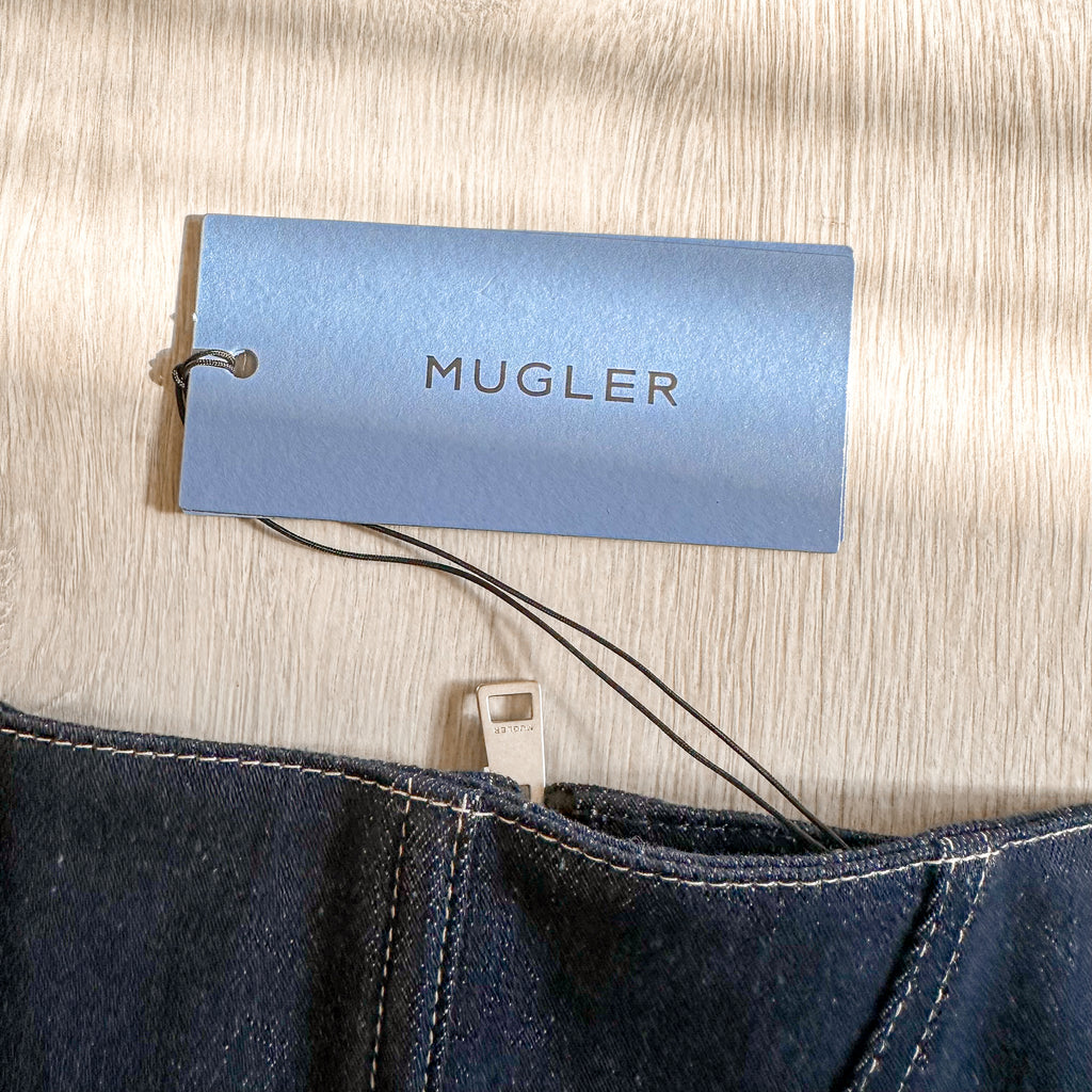 MUGLER Denim Cut-Out Detail Square Neck Corset Top