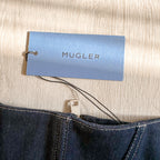 MUGLER Denim Cut-Out Detail Square Neck Corset Top