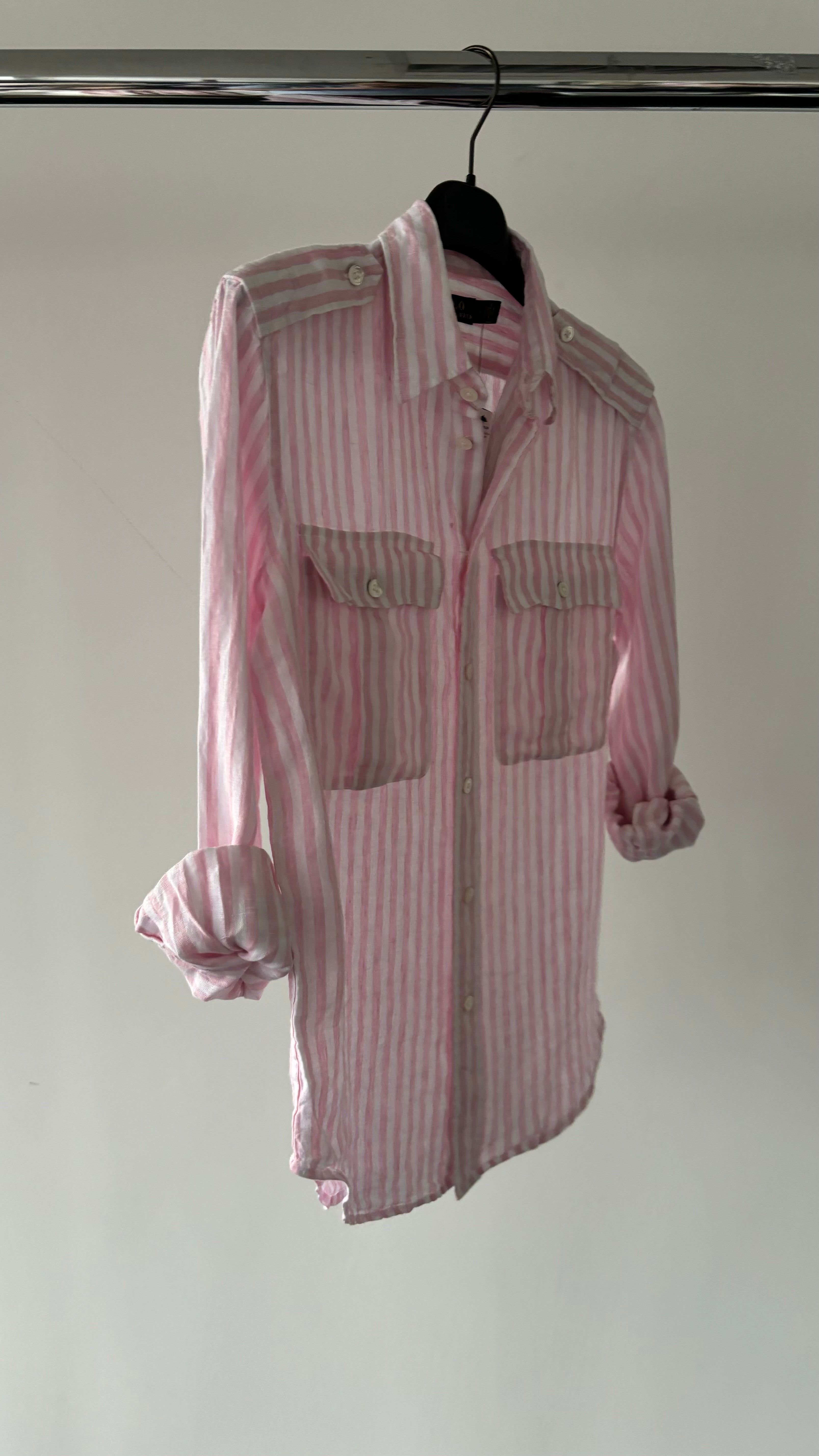 POLO RALPH LAUREN Pink Striped Linen Summer Button-Up Shirt