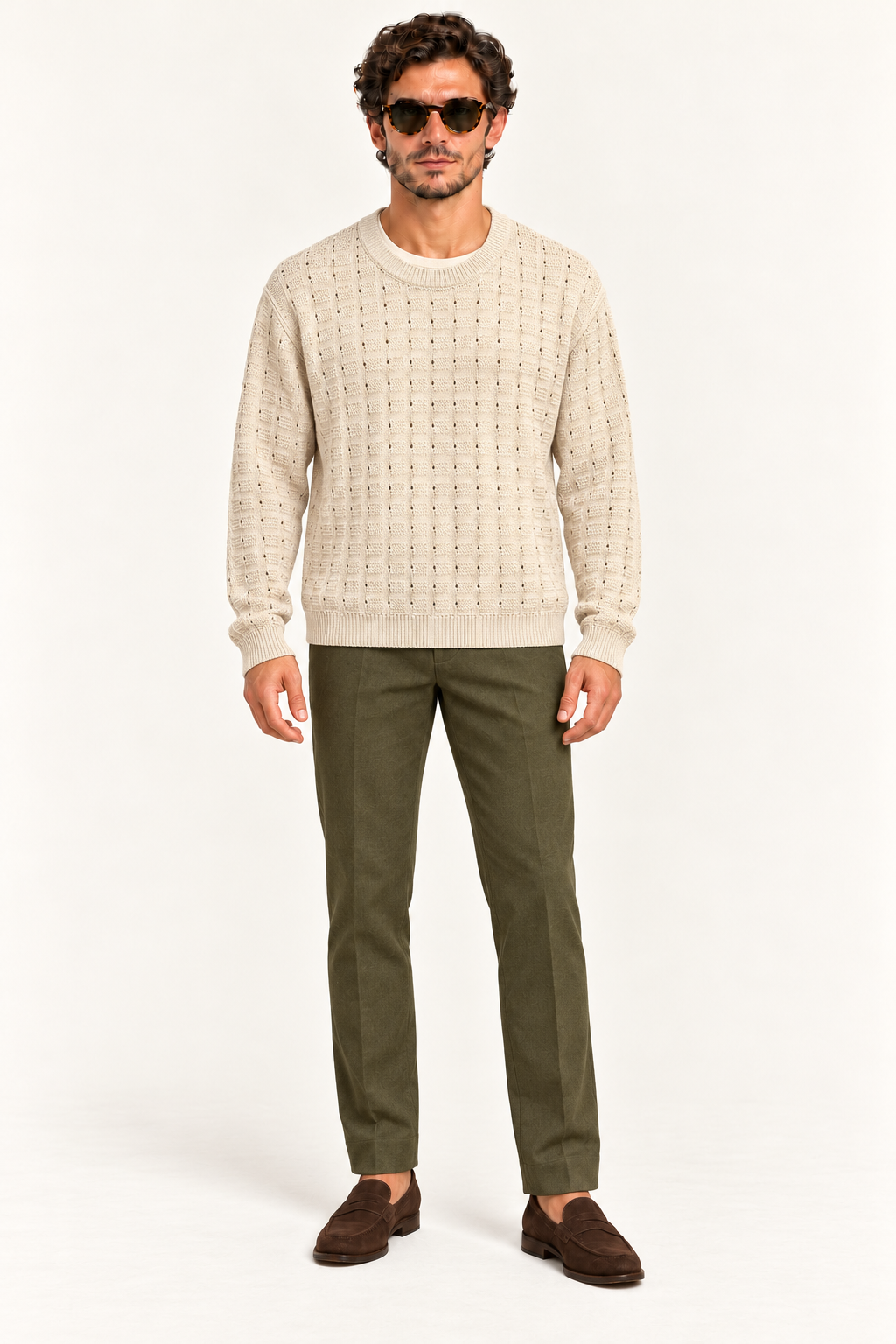 Folk Pine Crew Textured Knit Jumper Beige1