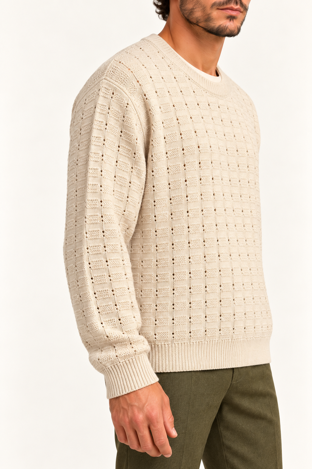 Folk Pine Crew Textured Knit Jumper Beige2