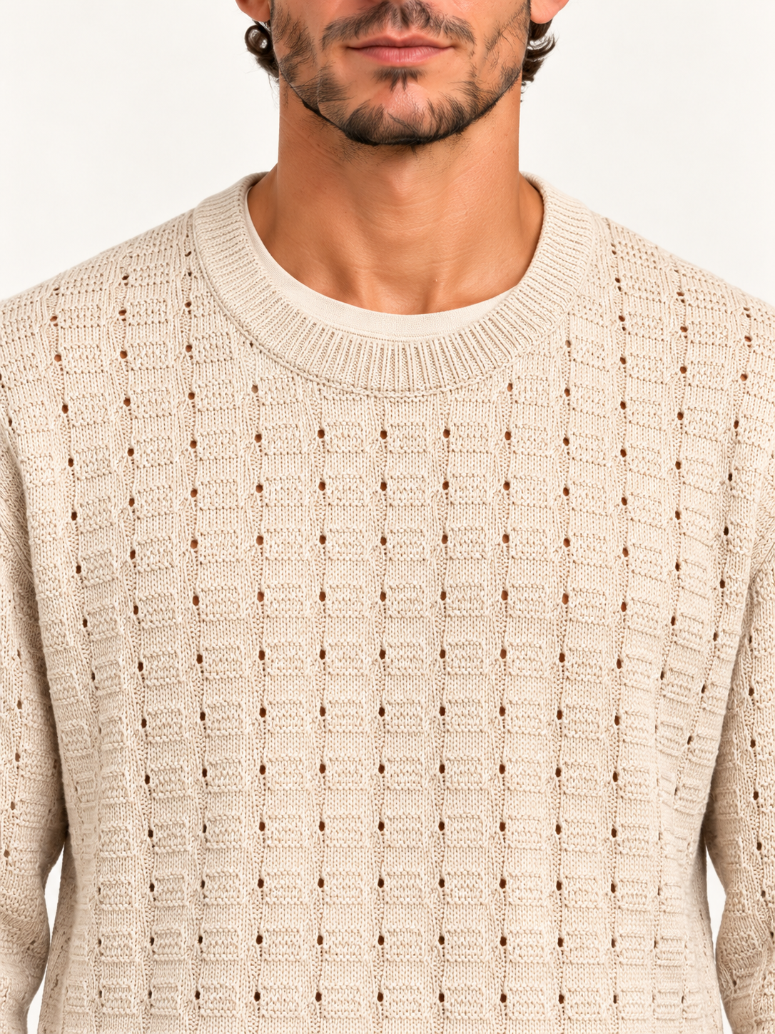 Folk Pine Crew Textured Knit Jumper Beige3